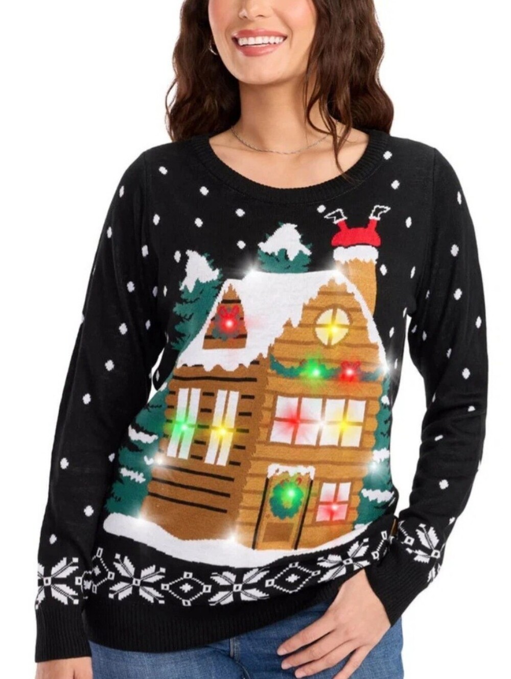 Tipsy Elves Ugly Christmas Light Up Sweater Santa Stuck Upside Down in Chimney